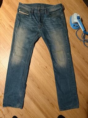 Diesel Men's Faded Blue Straight Jeans